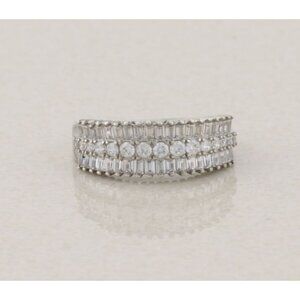 Sterling Silver Cubic Zirconia Three Row Band Baguette CZs Ring Band Size 7 1/4